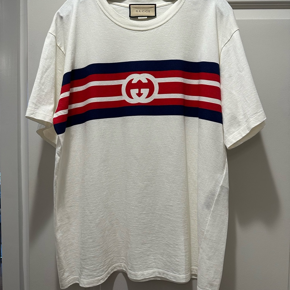 Gucci White and Red Short Sleeve Tee